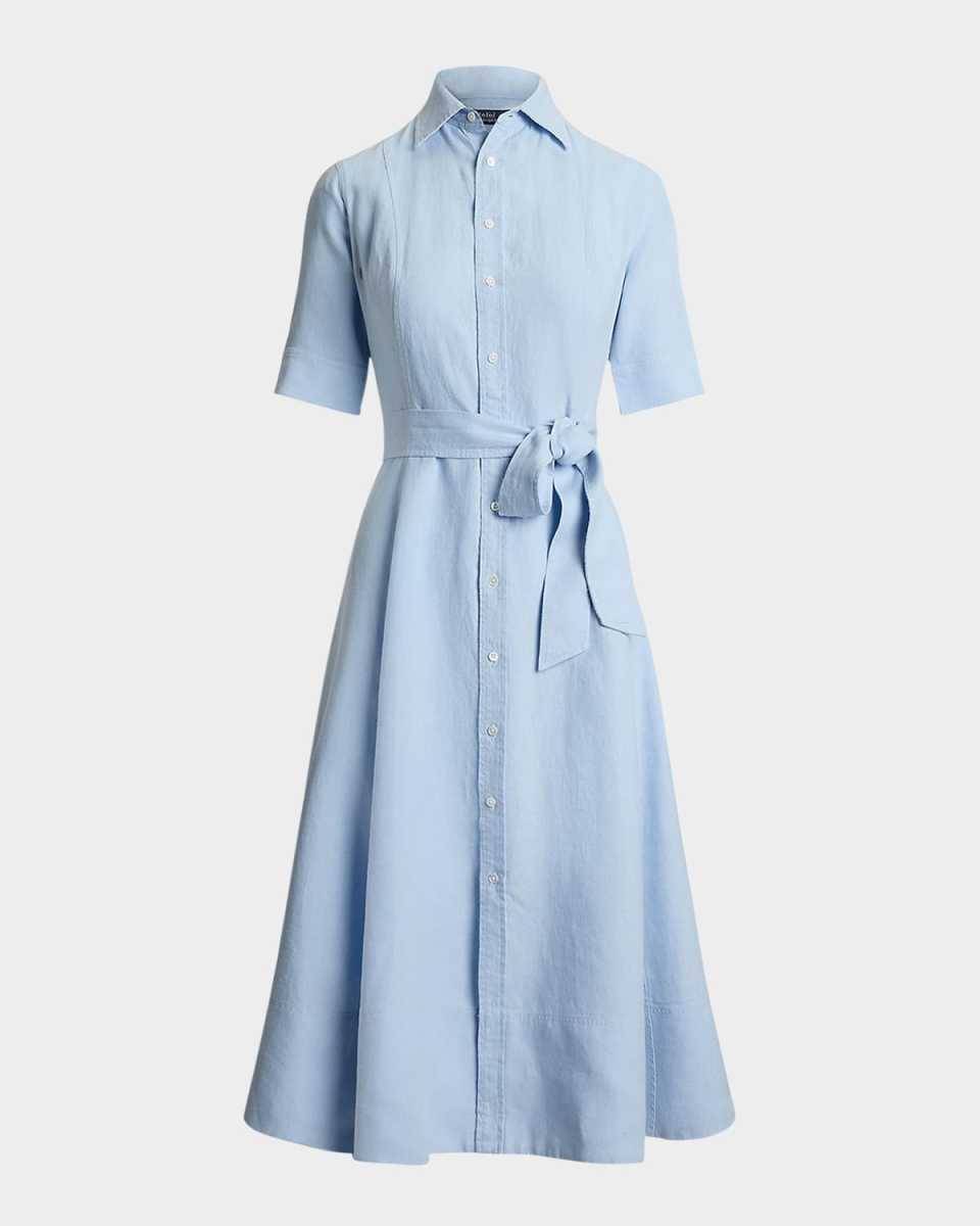 Belted Linen A-Line Shirtdress